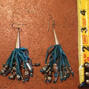 Suede beaded dangle pierced earrings